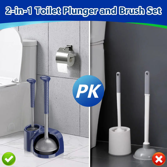 Toilet Brush and Plunger Set for Barthroom: EHADOO Heavy Duty Plunger and Durable Bowl Brush with Holder for Restroom Cleaning - Blue-Gray