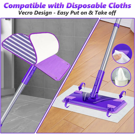 Flat Mops for Hardwood Floors Cleaning: Microfiber Mop for Multi-Surface Floor Laminate Wood Tile Vinyl Wall Wet Dry Dust Mop for Kitchen Bathroom Apartment with White Reusable Washable Mopping Pads