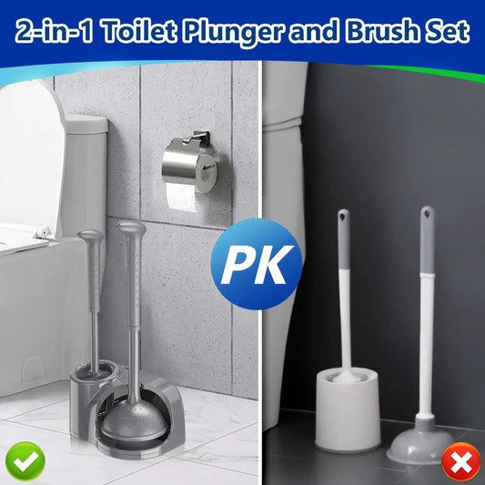 Toilet Brush and Plunger Set for Barthroom: EHADOO Heavy Duty Plunger and Durable Bowl Brush with Holder for Restroom Cleaning - Gray