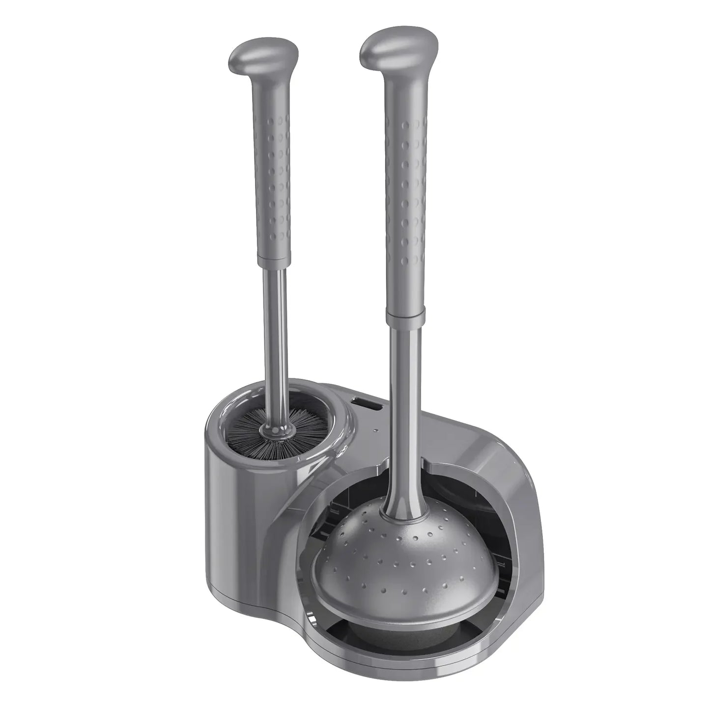 Toilet Brush and Plunger Set for Barthroom: EHADOO Heavy Duty Plunger and Durable Bowl Brush with Holder for Restroom Cleaning - Gray