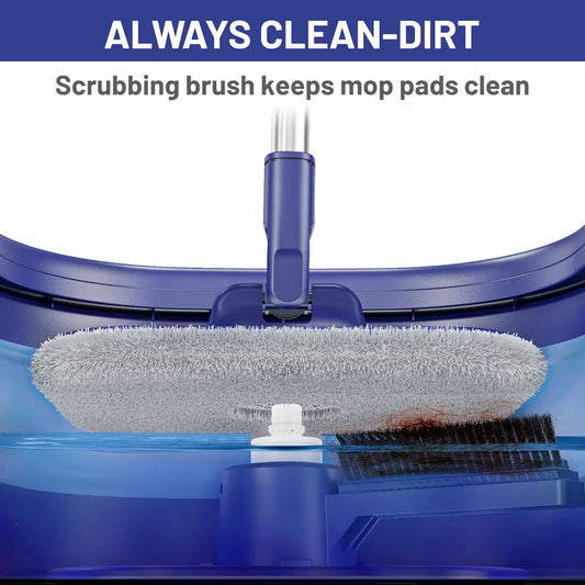 Spin Mop and Bucket Set: Household Wet Dry Mop for Cleaning Floors - Collapsible Bucket for Small Home - 5 Reusable Microfibre Replacement Pads Blue