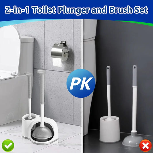 Toilet Brush and Plunger Set for Barthroom: EHADOO Heavy Duty Plunger and Durable Bowl Brush with Holder for Restroom Cleaning - White