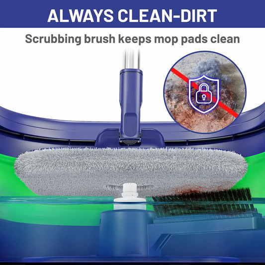 Folding Bucket and Rotating Mop Set: Microfibre Wringing Mop for Cleaning Laminate Wooden and Tiled Floors for Studio Room One Bedroom Flat Non Ensuite PBSA Car Green