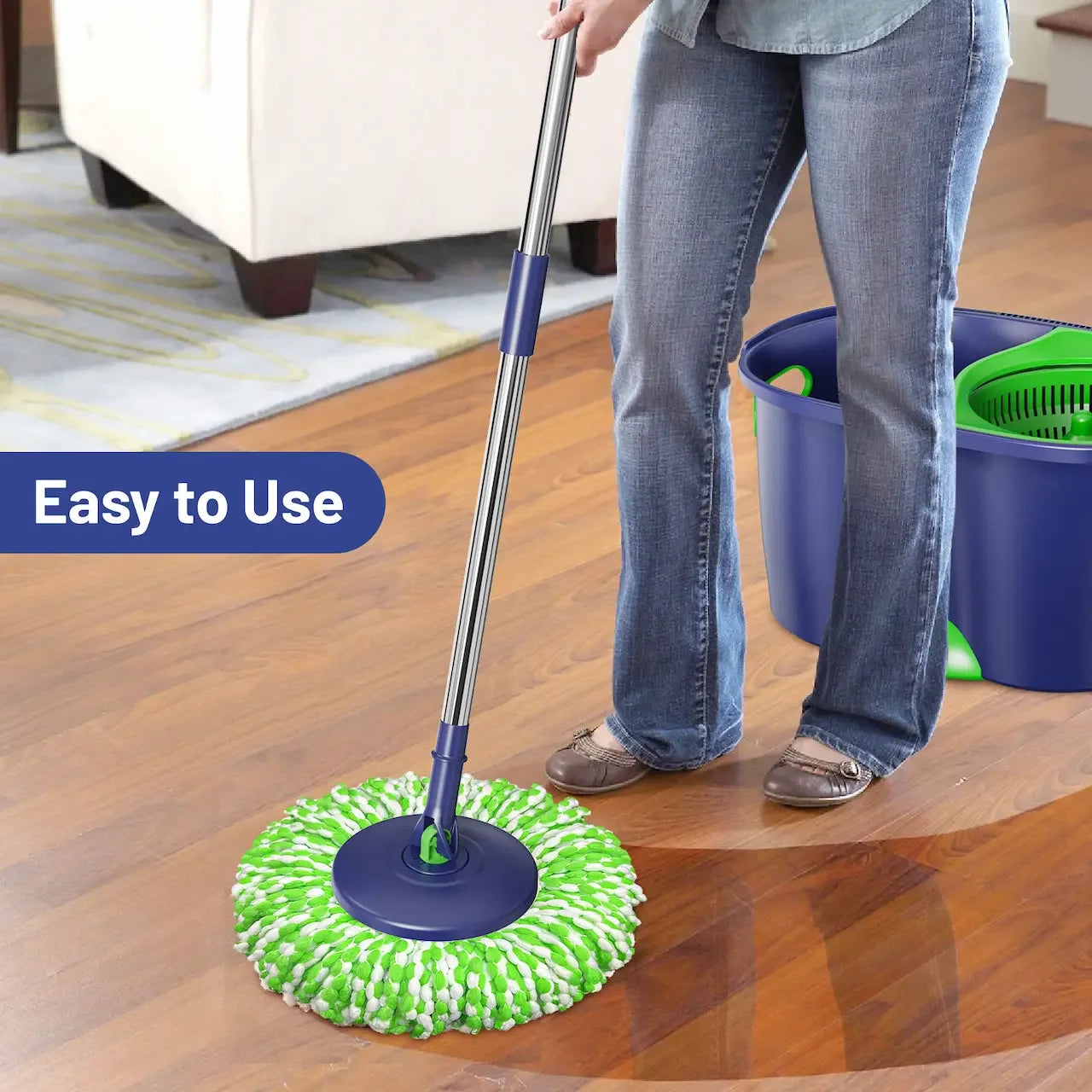 Mop and Bucket with Wringer Set for Home: EHADOO Spin Mop for Floor Cleaning with 6 Microfiber Washable Heads - Bucket System for Hardwood Tiles Laminate Vinyl