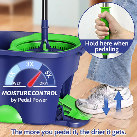 Mop and Bucket with Wringer Set for Home: EHADOO Spin Mop for Floor Cleaning with 6 Microfiber Washable Heads - Bucket System for Hardwood Tiles Laminate Vinyl