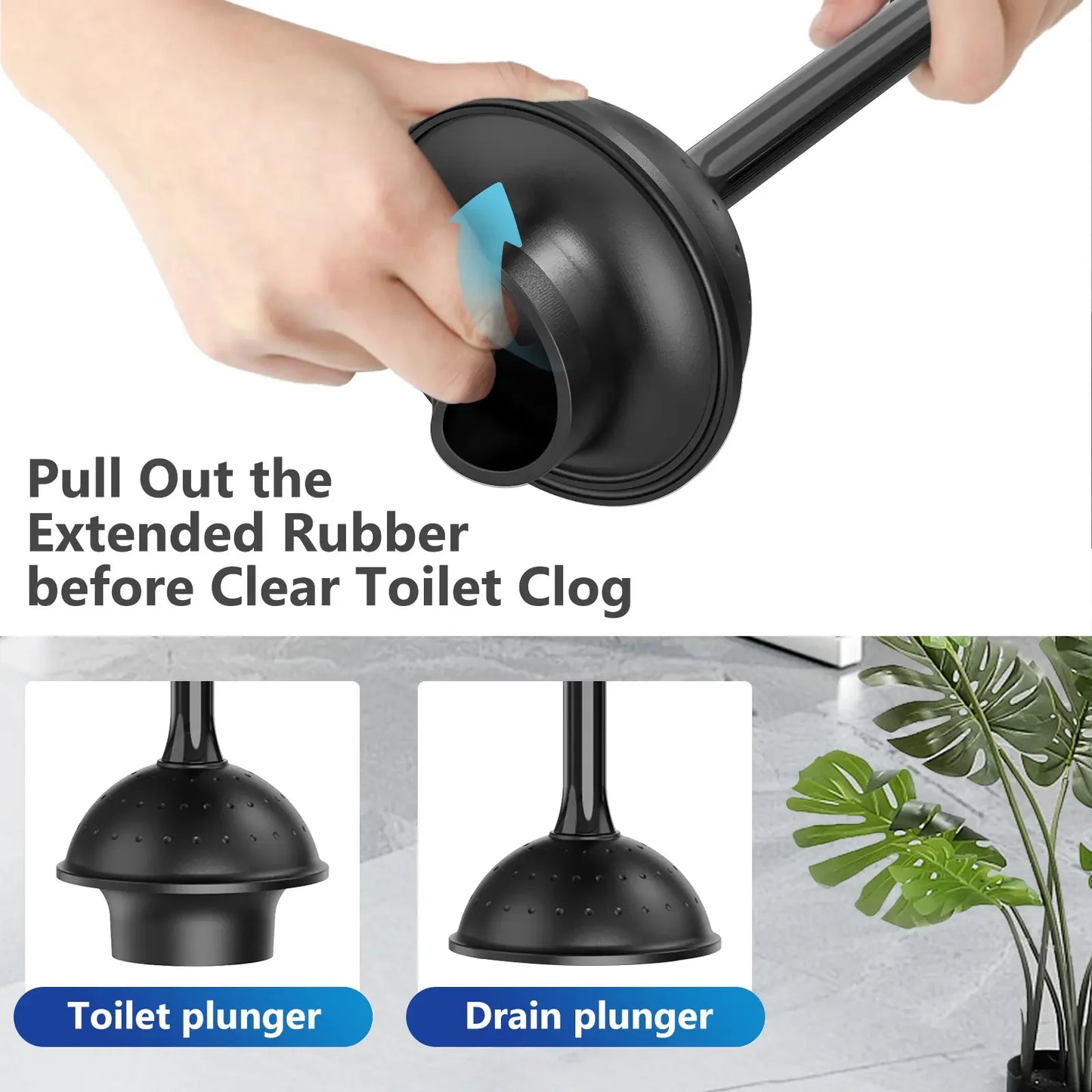 Toilet Brush and Plunger Set for Barthroom: EHADOO Heavy Duty Plunger and Durable Bowl Brush with Holder for Restroom Cleaning - Black