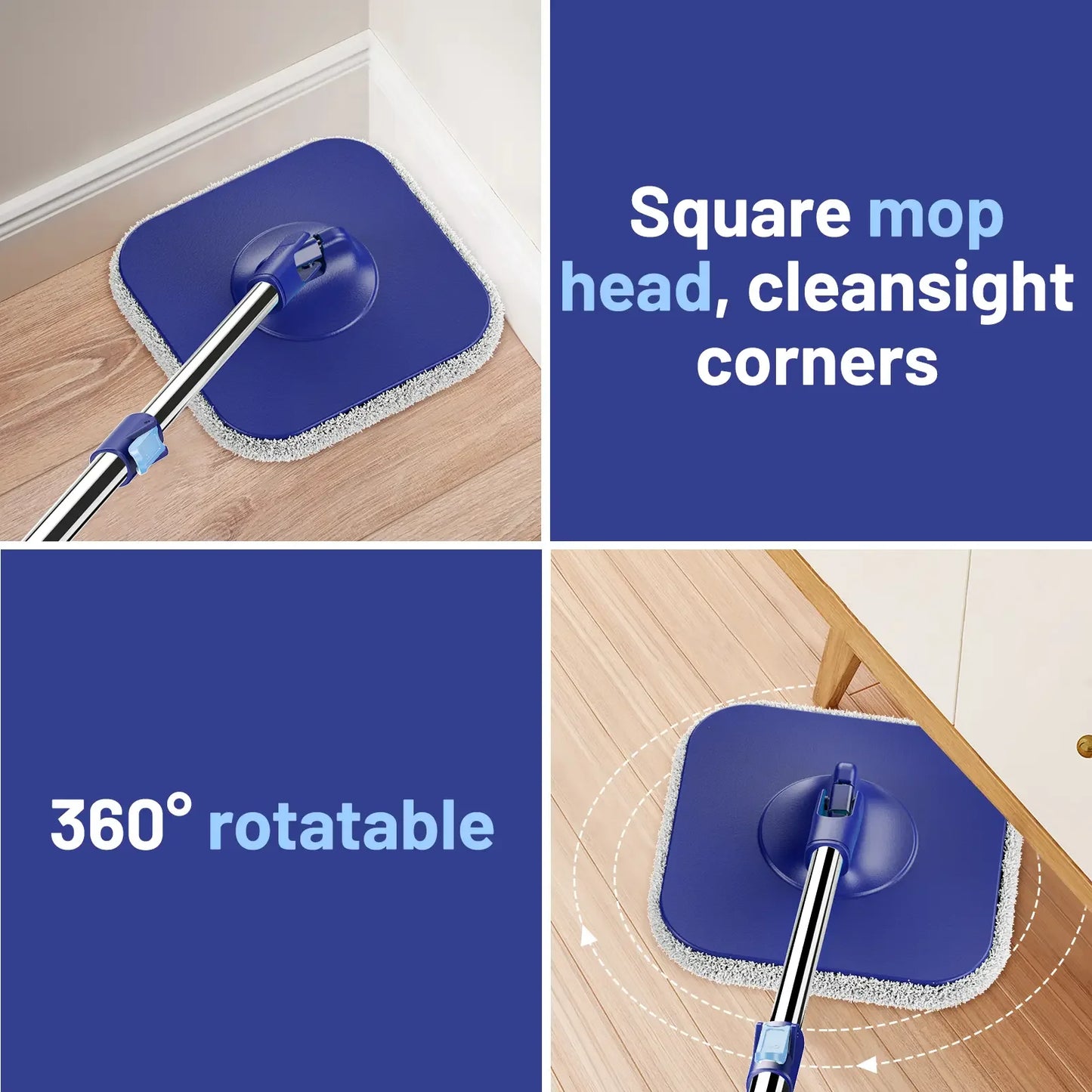 Spin Mop and Bucket Set: Household Wet Dry Mop for Cleaning Floors - Collapsible Bucket for Small Home - 5 Reusable Microfibre Replacement Pads Blue