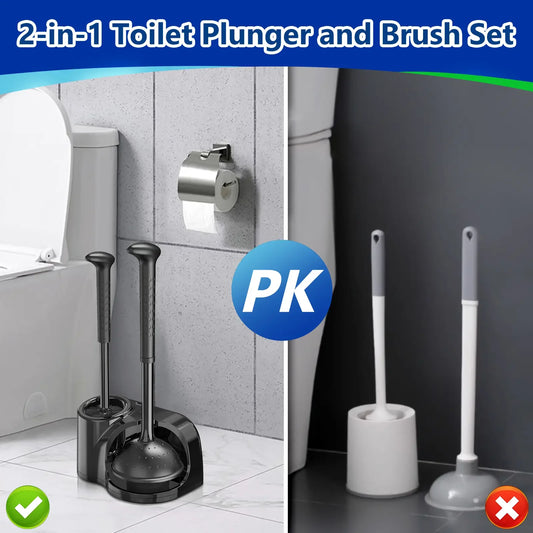 Toilet Brush and Plunger Set for Barthroom: EHADOO Heavy Duty Plunger and Durable Bowl Brush with Holder for Restroom Cleaning - Black