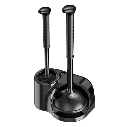 Toilet Brush and Plunger Set for Barthroom: EHADOO Heavy Duty Plunger and Durable Bowl Brush with Holder for Restroom Cleaning - Black
