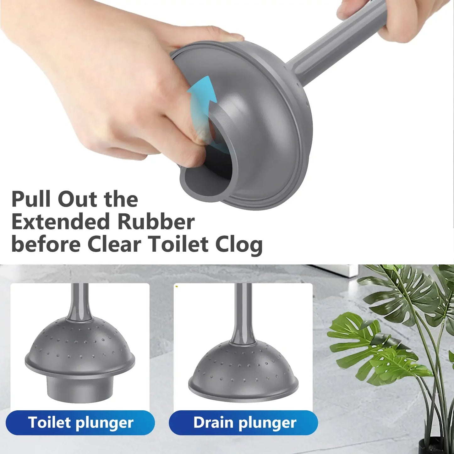 Toilet Brush and Plunger Set for Barthroom: EHADOO Heavy Duty Plunger and Durable Bowl Brush with Holder for Restroom Cleaning - Blue-Gray