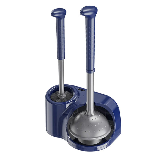 Toilet Brush and Plunger Set for Barthroom: EHADOO Heavy Duty Plunger and Durable Bowl Brush with Holder for Restroom Cleaning - Blue-Gray