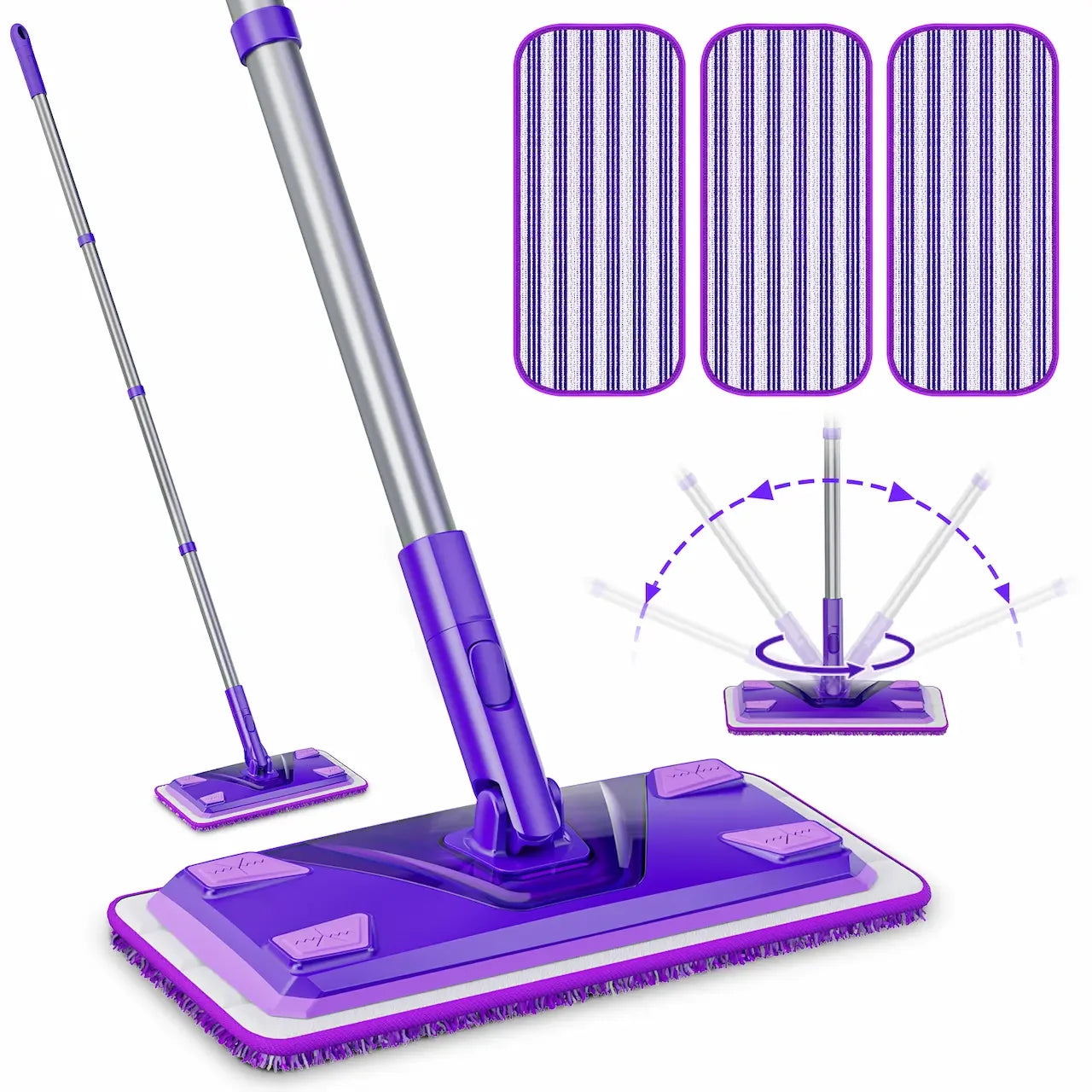 Flat Mops for Hardwood Floors Cleaning: Microfiber Mop for Multi-Surface Floor Laminate Wood Tile Vinyl Wall Wet Dry Dust Mop for Kitchen Bathroom Apartment with White Reusable Washable Mopping Pads