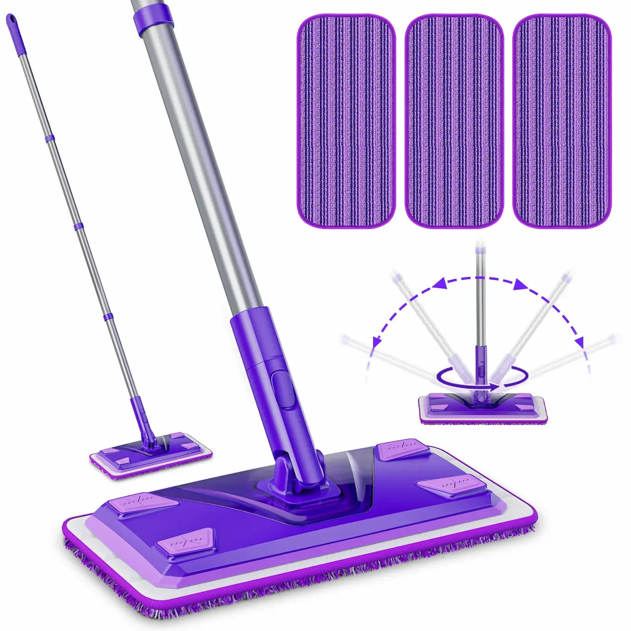 Flat Mops for Hardwood Floors Cleaning: Microfiber Mop with 3 Reusable Washable Mopping Pads for Multi-Surface Floor Laminate Wood Tile Vinyl Wall Wet Dry Dust Mop for Kitchen Bathroom Apartment