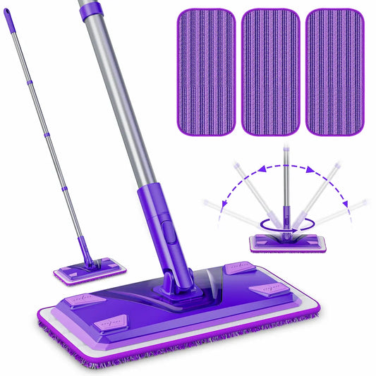 Flat Mops for Hardwood Floors Cleaning: Microfiber Mop with 3 Reusable Washable Mopping Pads for Multi-Surface Floor Laminate Wood Tile Vinyl Wall Wet Dry Dust Mop for Kitchen Bathroom Apartment