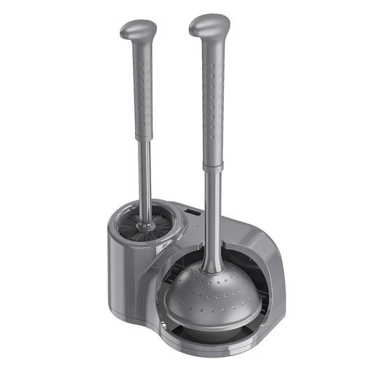 Toilet Brush and Plunger Set for Barthroom: EHADOO Heavy Duty Plunger and Durable Bowl Brush with Holder for Restroom Cleaning - Gray