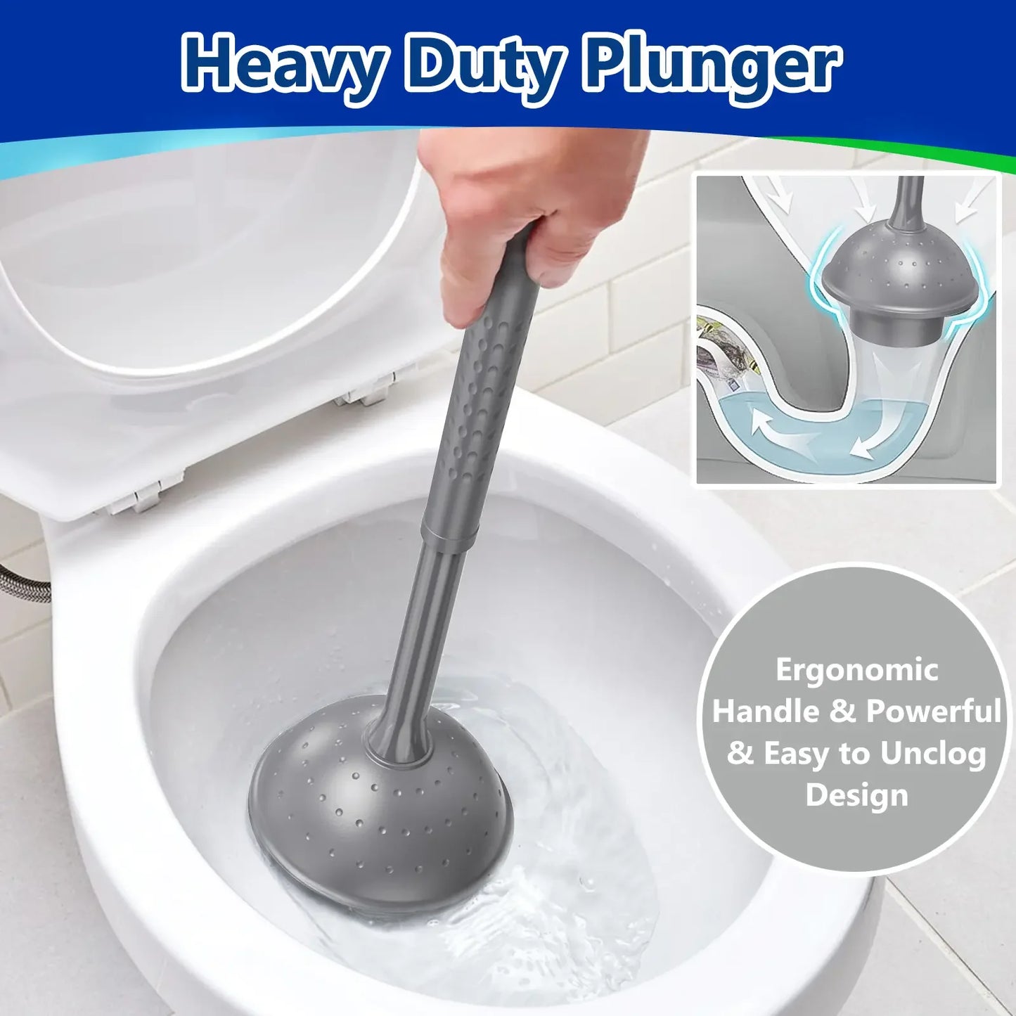 Toilet Brush and Plunger Set for Barthroom: EHADOO Heavy Duty Plunger and Durable Bowl Brush with Holder for Restroom Cleaning - Gray