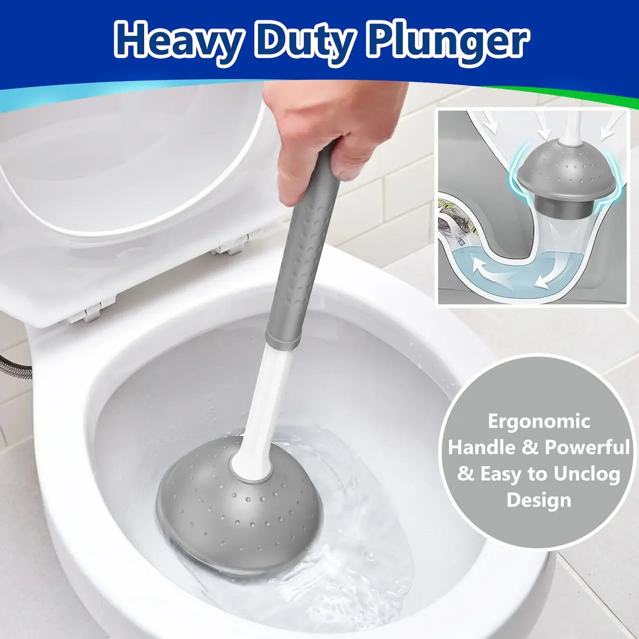 Toilet Brush and Plunger Set for Barthroom: EHADOO Heavy Duty Plunger and Durable Bowl Brush with Holder for Restroom Cleaning - White