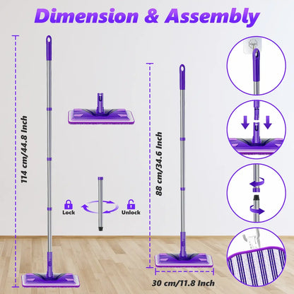 Flat Mops for Hardwood Floors Cleaning: Microfiber Mop for Multi-Surface Floor Laminate Wood Tile Vinyl Wall Wet Dry Dust Mop for Kitchen Bathroom Apartment with White Reusable Washable Mopping Pads