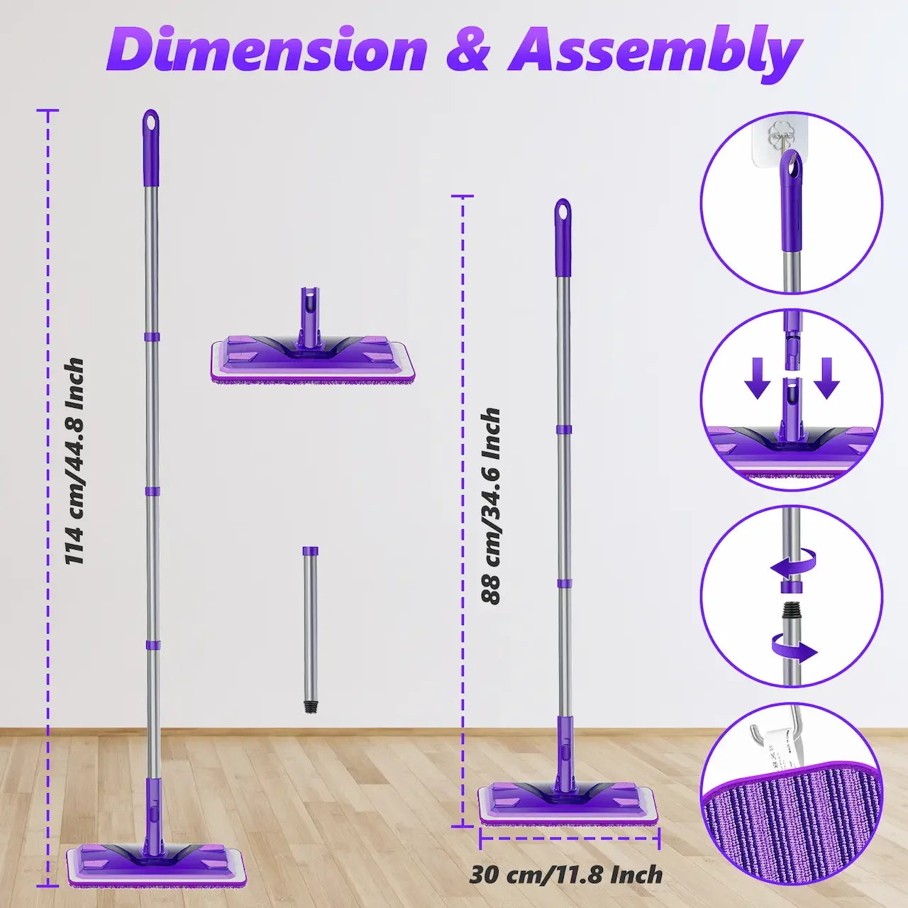 Flat Mops for Hardwood Floors Cleaning: Microfiber Mop with 3 Reusable Washable Mopping Pads for Multi-Surface Floor Laminate Wood Tile Vinyl Wall Wet Dry Dust Mop for Kitchen Bathroom Apartment