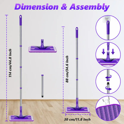 Flat Mops for Hardwood Floors Cleaning: Microfiber Mop with 3 Reusable Washable Mopping Pads for Multi-Surface Floor Laminate Wood Tile Vinyl Wall Wet Dry Dust Mop for Kitchen Bathroom Apartment