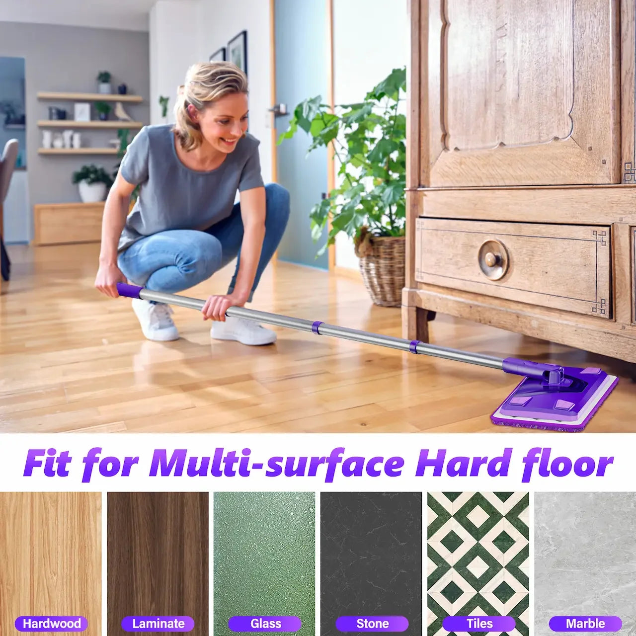 Flat Mops for Hardwood Floors Cleaning: Microfiber Mop with 3 Reusable Washable Mopping Pads for Multi-Surface Floor Laminate Wood Tile Vinyl Wall Wet Dry Dust Mop for Kitchen Bathroom Apartment