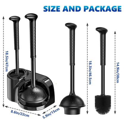 Toilet Brush and Plunger Set for Barthroom: EHADOO Heavy Duty Plunger and Durable Bowl Brush with Holder for Restroom Cleaning - Black