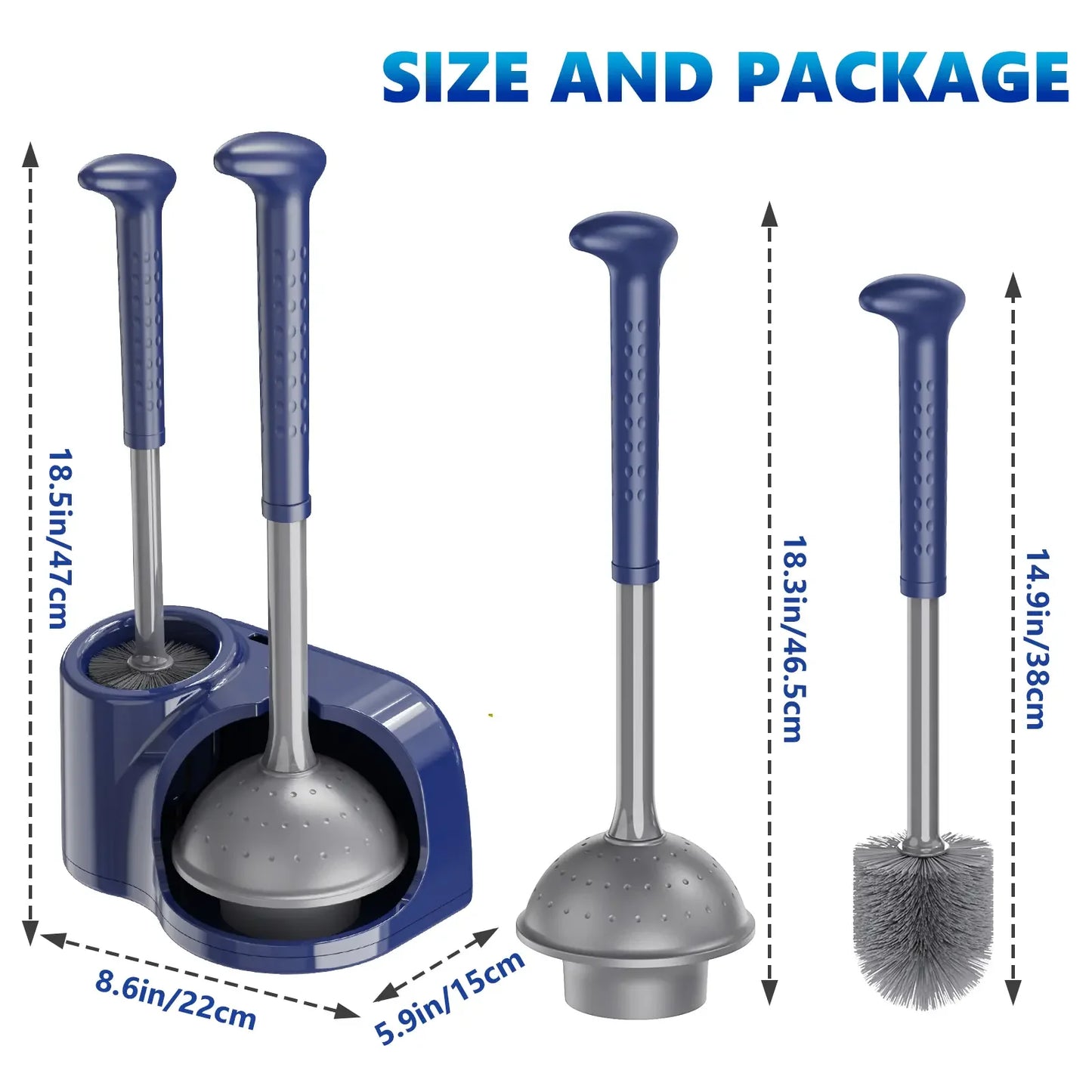 Toilet Brush and Plunger Set for Barthroom: EHADOO Heavy Duty Plunger and Durable Bowl Brush with Holder for Restroom Cleaning - Blue-Gray