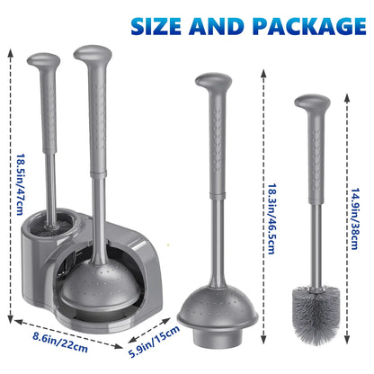 Toilet Brush and Plunger Set for Barthroom: EHADOO Heavy Duty Plunger and Durable Bowl Brush with Holder for Restroom Cleaning - Gray