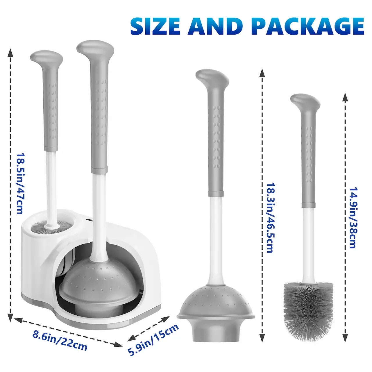 Toilet Brush and Plunger Set for Barthroom: EHADOO Heavy Duty Plunger and Durable Bowl Brush with Holder for Restroom Cleaning - White