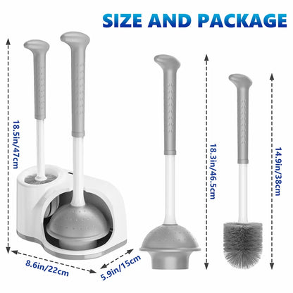 Toilet Brush and Plunger Set for Barthroom: EHADOO Heavy Duty Plunger and Durable Bowl Brush with Holder for Restroom Cleaning - White